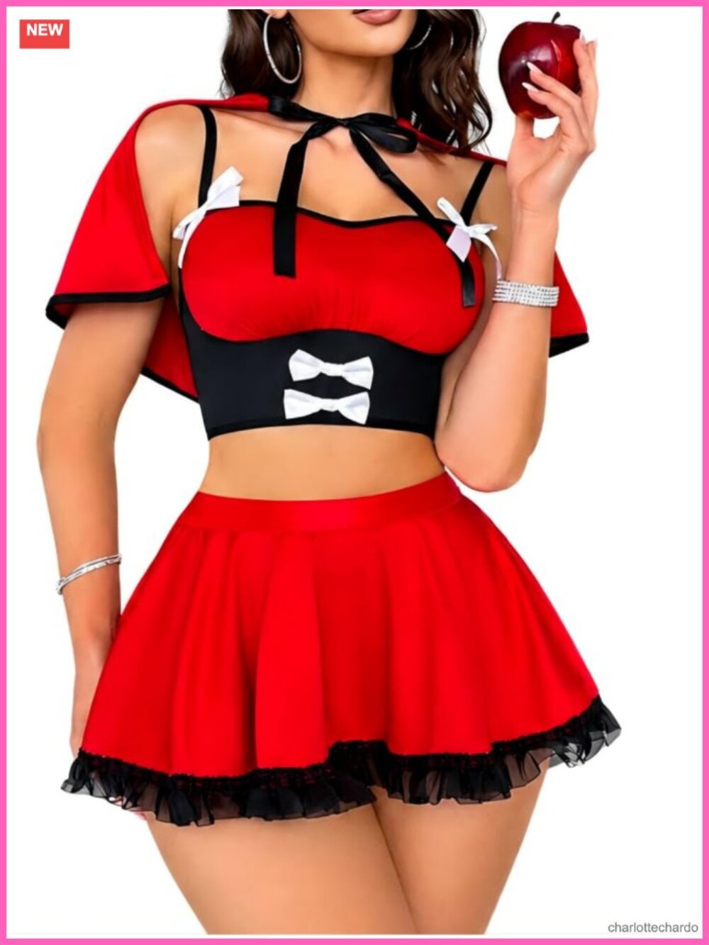 Sexy Red Riding Hood Costume 4 Piece Lingerie Set Halloween Cosplay